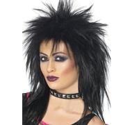 Parrucca Diva Nera Rock Donne Accessorio Costume Anni '80 Parrucca Punk Anni '80