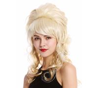 WIG ME UP - GFW2418-LG26+613 Parrucca Donna Barocco Retrò Anni 60 Enorme Beehive Acconciatura raccolta Crocchia Riccia Lunga Frangetta Mix biondo