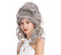WIG ME UP - GFW2418-51 Parrucca Donna Barocco Retrò Anni 60 Enorme Beehive Acconciatura raccolta Crocchia Riccia Lunga Frangetta Grigio