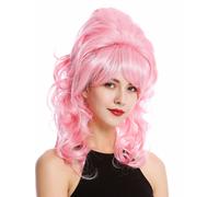 Parrucca Donna Barocco 60er Retrò Beehive Updo Chignon Riccio Lungo Rosa