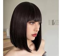 Parrucca Donna Bob Capelli Caschetto NERI Lisci e Frangia Travestimento Cosplay