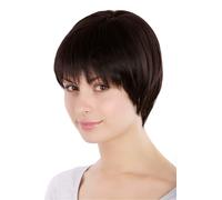 Parrucca Donna Bob Paggio Marrone Scuro Frangia Capelli Corti Finti 20cm 1235-4