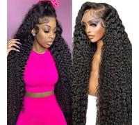 Parrucca Donna Capelli Veri Umani 13x6 HD Transparent Lace Front Wig Human Hair Parrucca Afro Capelli Veri Deep Wave Wig Glue Parrucca Nera Riccia Donna Con Colore Naturale 180% Density 22 Pollici