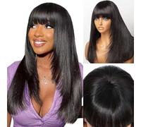 Parrucca Donna Capelli Veri Umani Glueless Straight Wig with Bang None lace Front Human Hair Wig Parrucca Donna Long Straight Human Hair with Fringe 20inch