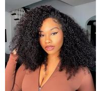 Parrucca Donna Capelli Veri Umani Kinky Curly Half Wig Human Hair Wear Go Glueless Wigs Curly 3 In 1 Half Wigs Drawstring Seamless Flip Headband Wig Beginner Friendly Parrucca Riccia Donna 14 Inch