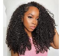Parrucca Donna Capelli Veri Umani Kinky Curly Half Wig Human Hair Wear Go Glueless Wigs Curly 3 In 1 Half Wigs Drawstring Seamless Flip Headband Wig Beginner Friendly Parrucca Riccia Donna 24 Inch