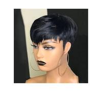 parrucca donna capelli veri umani Parrucca corta castana, parrucche di capelli umani castano cioccolato, parrucche corte con taglio pixie e frangia parrucca donna(Nero)