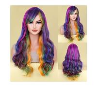 parrucca donna capelli veri umani Parrucca cosplay da 28 pollici Parrucche sintetiche for capelli sintetici viola metà rosa di Natale con frangia for il calore della donna bianca nera parrucca donna