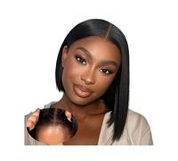 parrucca donna capelli veri umani Parrucca dritta con capelli umani 4×4, parrucca corta con parte a T e pizzo frontale, for donne, capelli indiani parrucca donna(16inches)