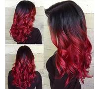 parrucca donna capelli veri umani Parrucca for costume da festa Halloween Sintetica resistente al calore da nera a viola Ombre capelli lunghi ondulati parrucca donna(Red)