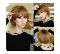 parrucca donna capelli veri umani Parrucca Ombre for donna Parrucca caschetto soffice da festa quotidiana Capelli sintetici naturali Parrucca alla moda con frangia Fibra resistente al calore parrucca