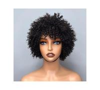 parrucca donna capelli veri umani Parrucche corte afro ricci for capelli umani brasiliani Remy 99J con frangia for donne parrucca donna(Nero)