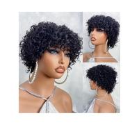 parrucca donna capelli veri umani Parrucche di capelli umani con frangia, parrucca corta e riccia con frangia da 8 pollici, densità del 180%. parrucca donna