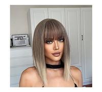 parrucca donna capelli veri umani Parrucche sintetiche grigie bionde corte Ombre parrucche capelli lisci medi cenere Cosplay con frangia for donne afro resistenti al calore naturale parrucca donna