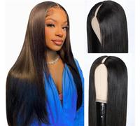 Parrucca Donna Capelli Veri Umani Seta Straight V Part Human Hair Upgrade U Part Liscia per Le Donne Facile Da Indossare Senza Colla 28 Pollice
