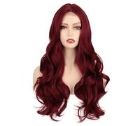 Parrucca Donna Cappucci for parrucca Parrucche anteriori in pizzo for donne Parrucca lunga anteriore in pizzo rosso vino for le donne Parti centrali Parrucca lunga ondulata for capelli umani con parte
