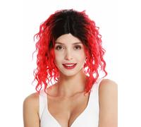 Parrucca Donna Corto Lace-Front Teil-Mono Riga Ricci Ombreggiato Nero Rosso VK15