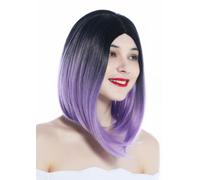 Parrucca Donna Corto Longbob Clavi-Cut Ombre Nero Viola Con Riga Centrale