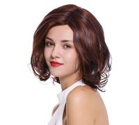 Parrucca Donna Corto Longbob Con Riga Ondulata Marrone Con Colpi Blu