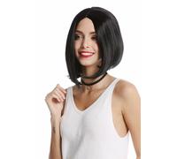 Parrucca Donna Corto Spalla Lunga Long Bob Con Riga Centrale Liscia Nera