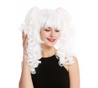 Parrucca Donna Cosplay 3-teilig Bob + Lunga Staccabile Codini Afro Bianco