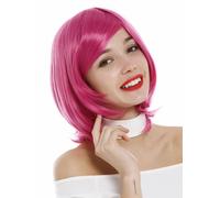 Parrucca Donna Cosplay Corto Bob Liscio Concavo Punte Riga Scuro Rosa Parrucca
