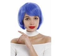 Parrucca Donna Cosplay Corto Liscio Voluminoso Bob Riga Celeste Blu Parrucca