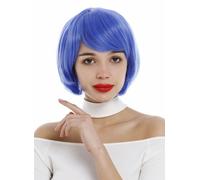 Parrucca Donna Cosplay Corto Liscio Voluminoso Bob Riga Celeste Blu Parrucca