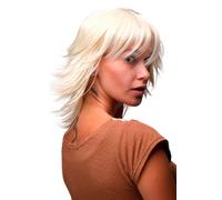 Parrucca Donna Cosplay Corto Selvaggio Ciocche 80S Wetlook Platino Biondo 8019
