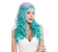 Parrucca Donna Cosplay Lunga Con Riga Centrale Intrecciata Verde Viola Rosa Mix