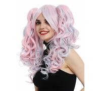 Parrucca Donna Cosplay Riccio Codini Gotico Lolita Rosa Fucsia Blu Lungo