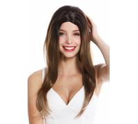 Parrucca Donna Donne Lunga Liscia Riga IN Mezzo Balayage Braun Biondo con Meches