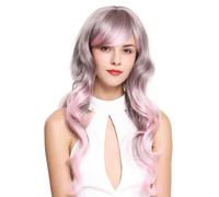 Parrucca Donna Donne Lungo Mosso Grigio Rosa Mix Favola ZM-1666