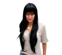 Parrucca Donna Donne Lungo Ondulato a Strati Frangia Nero 80cm 6311-1B