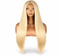 Parrucca Donna Front Lace 60 cm, Capelli Lunghi Lisci Naturali - Termofibra Resistente al Calore 180° - Effetto Reale, Morbida e Modellabile - Ideale per Uso Quotidiano, (Biondo Vaniglia), ANNABELLE