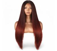 Parrucca Donna Front Lace 60 cm, Capelli Lunghi Lisci Naturali - Termofibra Resistente al Calore 180° - Effetto Reale, Morbida e Modellabile - Uso Quotidiano, (Rosso Scuro Degradee), ANNABELLE