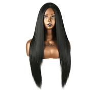 Parrucca Donna Front Lace 60 cm, Capelli Lunghi Lisci Naturali - Termofibra Resistente al Calore 180° - Effetto Reale, Morbida e Modellabile - Ideale per Uso Quotidiano, (Black), ANNABELLE