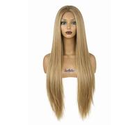 Parrucca Donna Front Lace 60 cm, Capelli Lunghi Lisci Naturali - Termofibra Resistente al Calore 180° - Effetto Reale, Morbida e Modellabile - Ideale per Uso Quotidiano, (Biondo Cenere), ANNABELLE