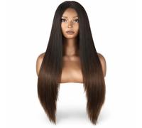 Parrucca Donna Front Lace 60 cm, Capelli Lunghi Lisci Naturali - Termofibra Resistente al Calore 180° - Effetto Reale, Morbida e Modellabile - Uso Quotidiano, (Castano Scuro Degradee), ANNABELLE