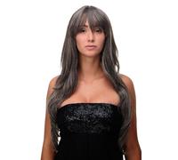 Parrucca Donna Grigia Grigio Scuro Mix Lunga Con Frangia Divisa Liscia 70cm