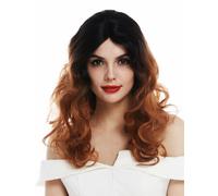 Parrucca Donna Lace-Front Lungo Ricci Riga Ombre Marrone Scuro Marrone-Rosso