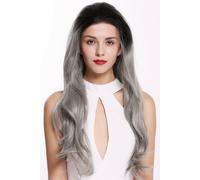 Parrucca Donna Lace-Front Monofilamento Lunga Liscia Ondulata Ombre Nero Grigio