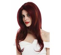 Parrucca Donna Lace Lunga Liscia a Strati Bordeaux Rame Arancio Rosso con Meches