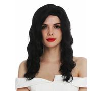 Parrucca Donna Lunga Con Riga Elegante Ondulata Nera Hollywood Diva