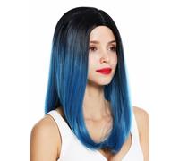 Parrucca Donna Lunga Liscia Con Riga Centrale Ombre Nera Blu