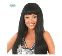 Parrucca Donna Lunga Nera Liscia Frangia Accessori Halloween