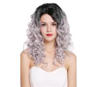 Parrucca Donna Lunga Volume Parte Ricci Ombre Nero Grigio Argento