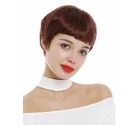 Parrucca Donna Molto Corto 60er Pixie Cut Acconciatura Capelli Frangia Rosso