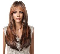 Parrucca Donna Parrucca a strati marrone zenzero rame lunga diritta con frangia for le donne resistente al calore(LC2068-14)
