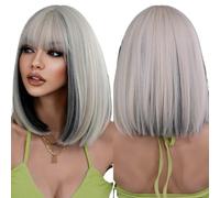 Parrucca Donna Parrucca bionda corta diritta Ombre for le donne Parrucche di capelli neri alla moda for feste quotidiane con frangia soffice(MW1047-1)